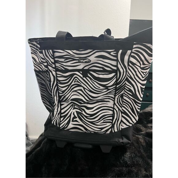 Olympia U.S.A. Fashionista Rolling Shopper Tote zebra print luggage - Picture 1 of 4